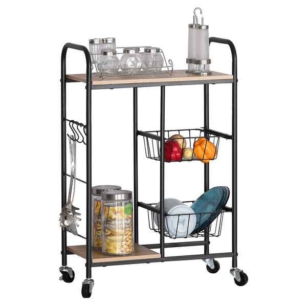 [G3425] Mueble organizador de hierro y MDF, con ruedas 2 canastos 1 estante, en caja Berlina Home