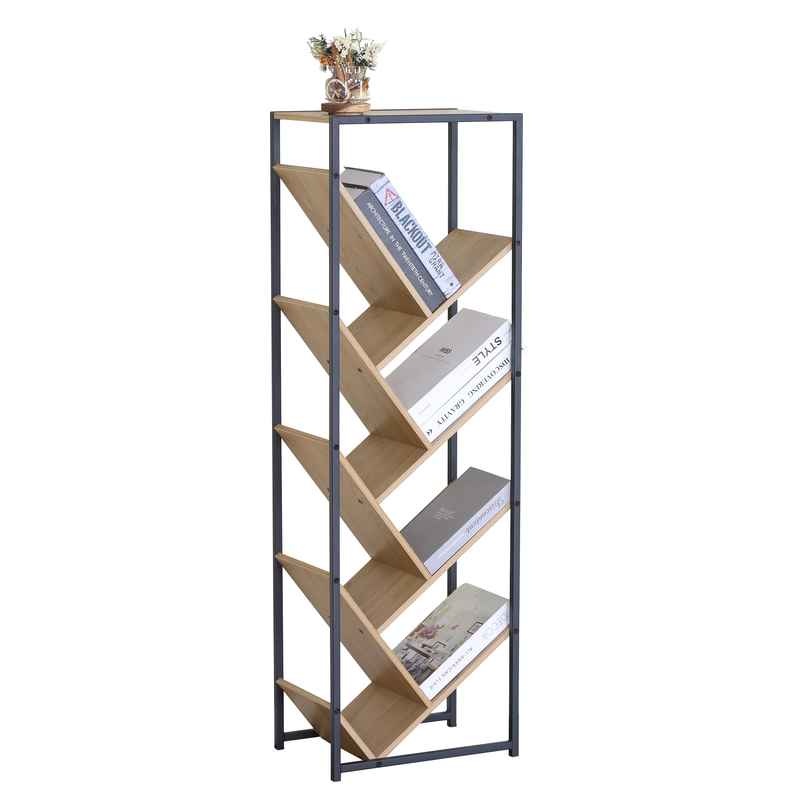 [G3427] Mueble biblioteca de hierro y MDF, 8 estantes diagonales, en caja Berlina Home