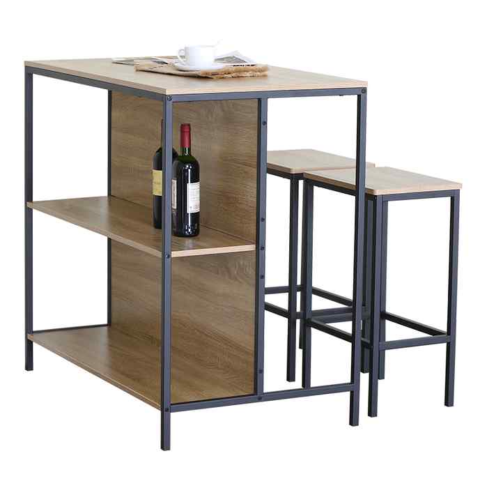 [G3431] Mesa barra desayunador de hierro y MDF con 2 butacas, en caja Berlina Home