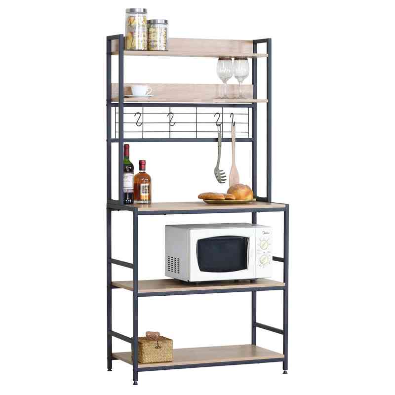[G3432] Mueble organizador de hierro y MDF, 5 estantes con ganchera, en caja Berlina Home