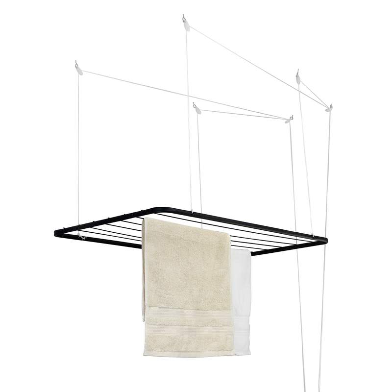 [G3446] Tendedero de ropa colgante de techo, de acero pintado, NEGRO Maxeb