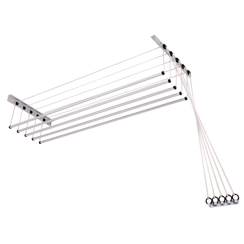 [G3447] Tendedero de ropa colgante de techo y pared, 5 varillas con poleas independientes, de acero pintado, BLANCO Maxeb