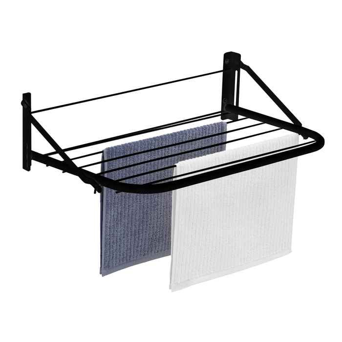 [G3451] Tendedero de ropa de pared, rebatible de acero pintado, NEGRO