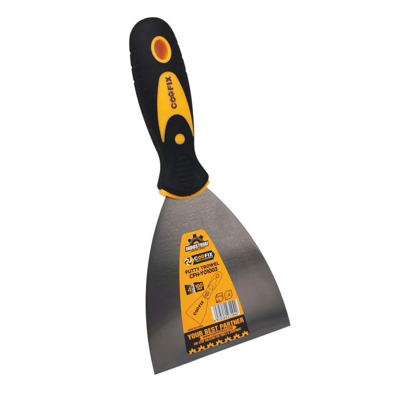 [G3578] Espátula de albañilería, acero inoxidable, 100mm, con mango de goma, Coofix