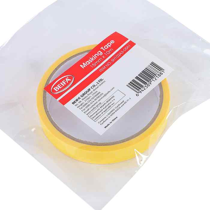 [G3597] Cinta de papel para enmascarar AMARILLO, 15mmx10m, en bolsa, BEIFA