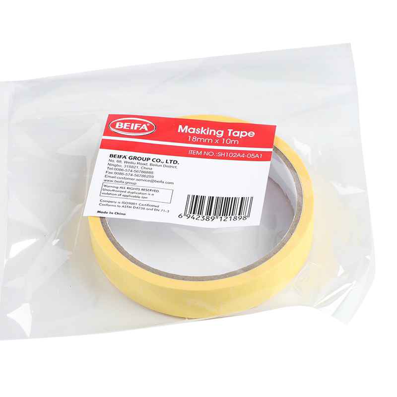 [G3600] Cinta de papel para enmascarar AMARILLO, 18mmx10m, en bolsa, BEIFA