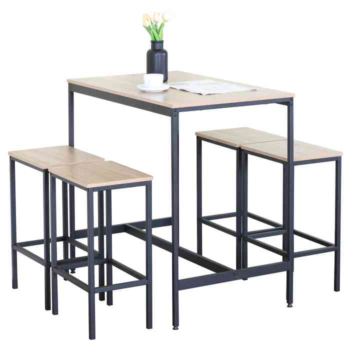 [G3634] Mesa con 4 butacas de hierro y madera, en caja Berlina Home