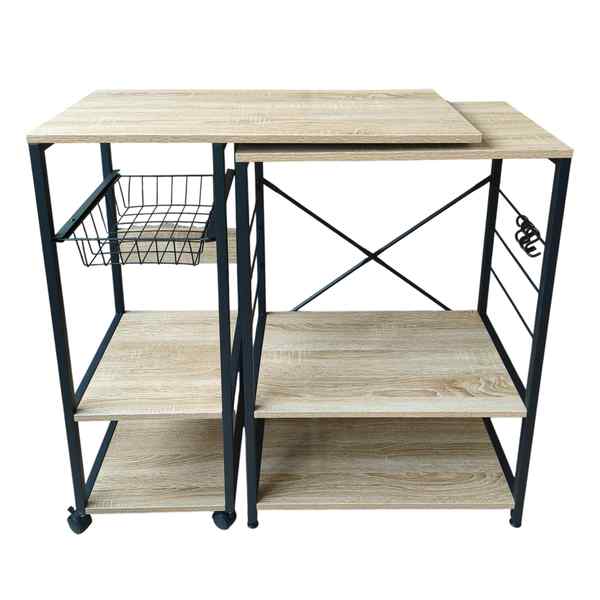 [G3673] Mueble organizador de hierro y MDF, extensible, 5 estantes 1 canasto, en caja, Berlina Home