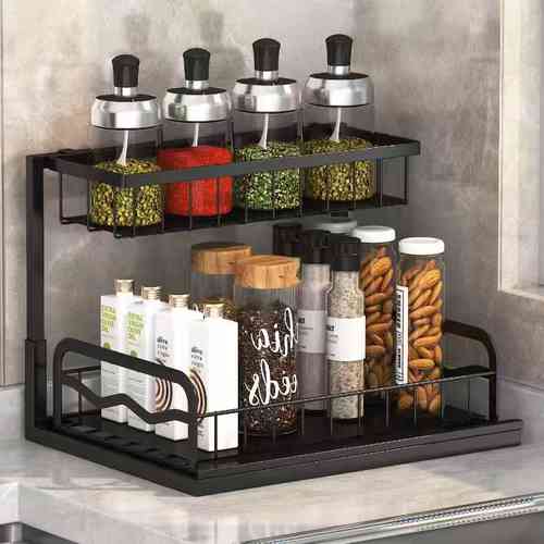 Organizador de metal 2 niveles, deslizante, ideal para bajo mesada, en caja