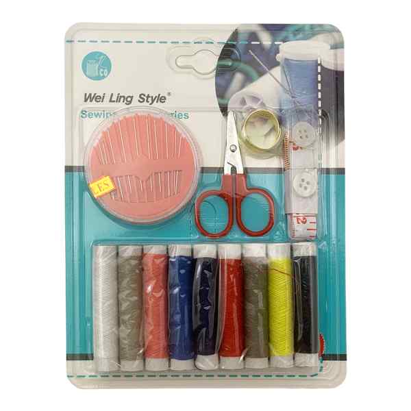 [G3870] Hilos de colores x9, con accesorios para costura, PACKx12, en blister