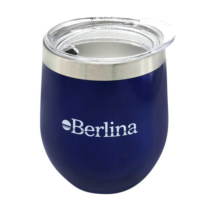 Mate con tapa 220ml Berlina AZUL BRILLOSO, doble pared de acero inoxidable en caja