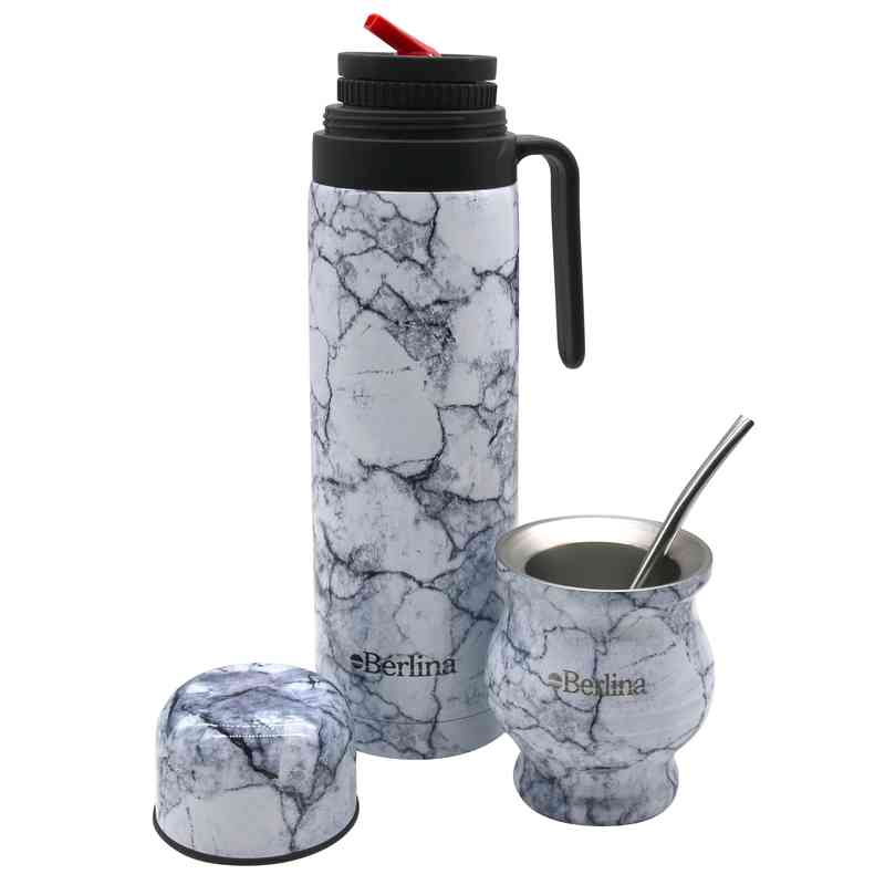 [H3996A] Termo 1L media asa con mate 180ml y bombilla, pico cebador, base antideslizante, Berlina en caja