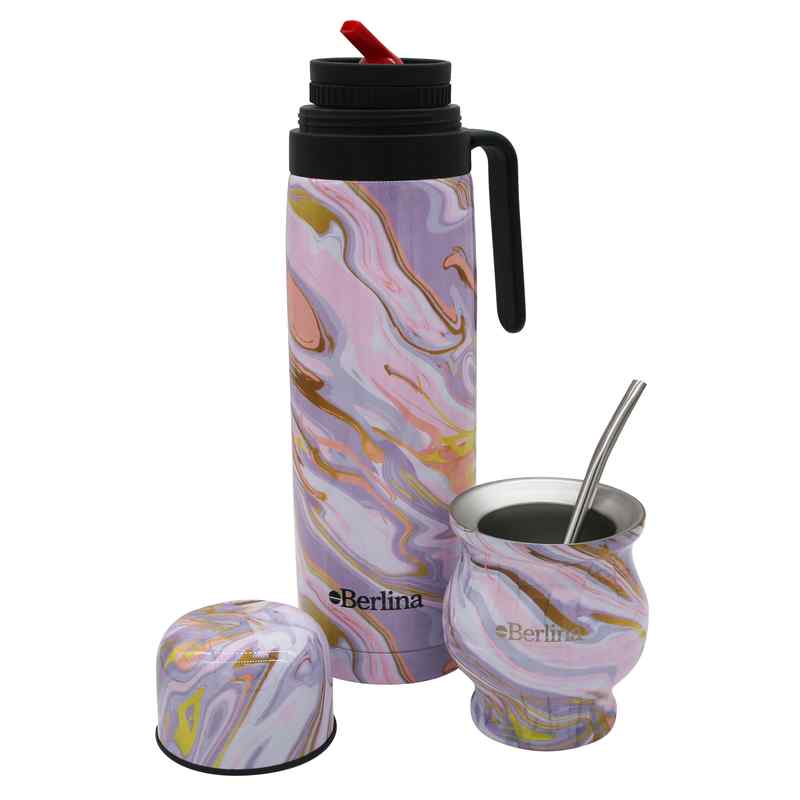 [H3996B] Termo 1L media asa con mate 180ml y bombilla, pico cebador, base antideslizante, Berlina en caja