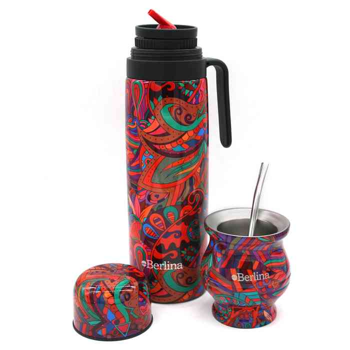 [H3996C] Termo 1L media asa con mate 180ml y bombilla, pico cebador, base antideslizante, Berlina en caja