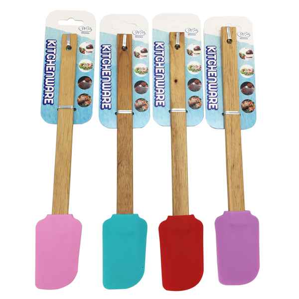 [HA2778] Espátula de silicona con mango de madera, en cartón, varios colores