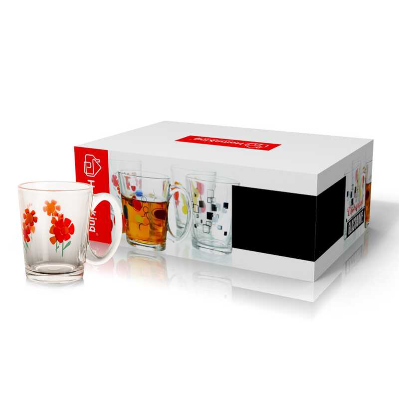 Taza de vidrio x6 con diseño pintado, 300ml