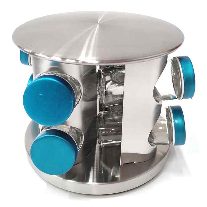 [HA3264] Especieros de vidrio x8, con soporte de metal, en caja
