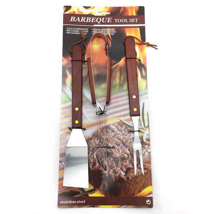 [HA3305] Set de parrilla x3 mango largo de madera, en cartón