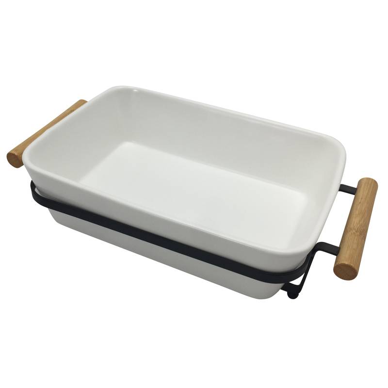 [HA3347] Fuente de cerámica con soporte de metal, 2 colores, en caja
