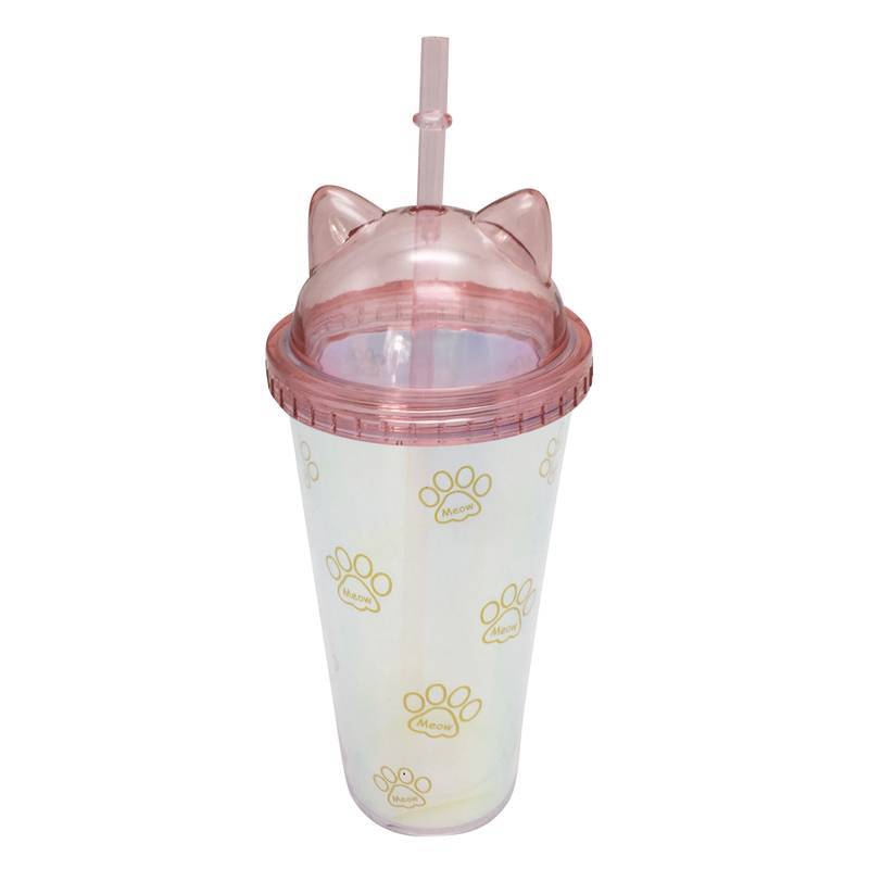 Vaso con sorbito, de acrílico 380ml, tapa rosca, en bolsa, varios diseños