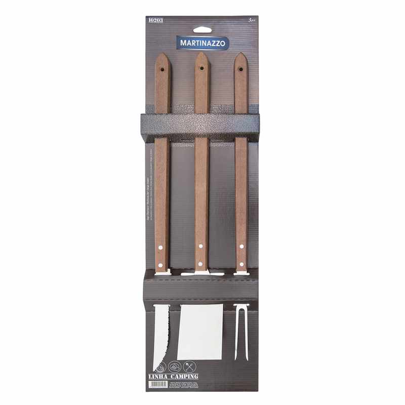 [HA3423] Set para parrilla x3 mango largo de madera, MARTINAZZO en cartón