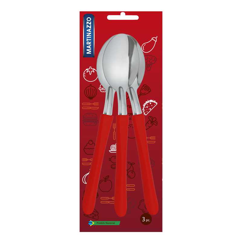 [HA3436RJ] Cubiertos cucharas de mesa x3 en blister acero inoxidable ROJO, ELEGANCE MARTINAZZO