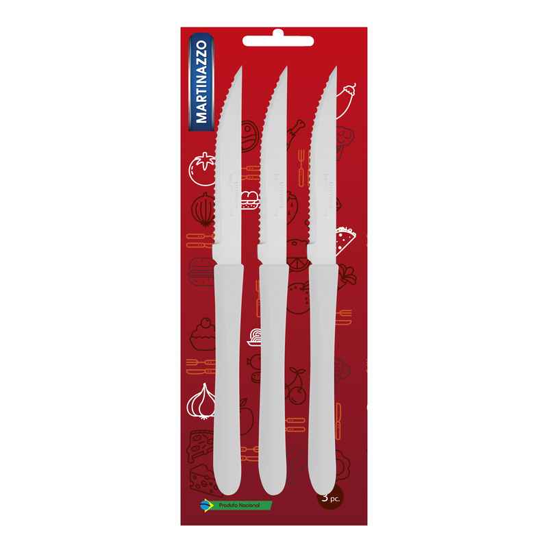 Cubiertos cuchillos de mesa x3 en blister, acero inoxidable BLANCO, ELEGANCE MARTINAZZO