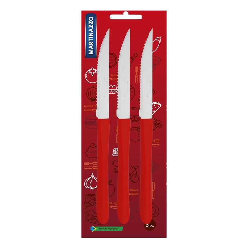 [HA3438RJ] Cubiertos cuchillo de mesa x3 en blister, acero inoxidable ROJO, ELEGANCE MARTINAZZO