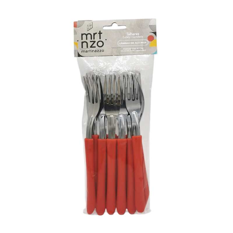 [HA3441RJ] Cubiertos tenedores de mesa x12 en bolsa acero inoxidable ROJO, ELEGANCE MARTINAZZO