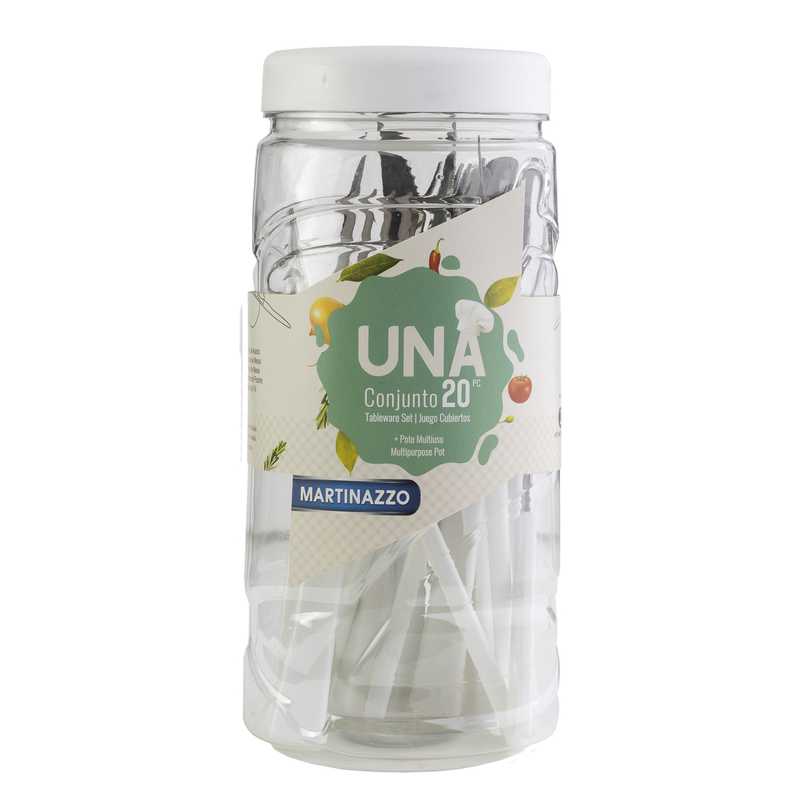 Cubiertos juego x20 acero inox en pote plástico BLANCO, UNA MARTINAZZO