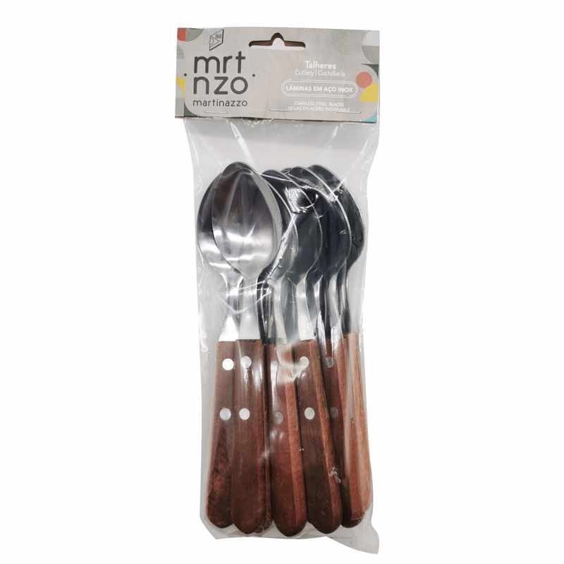 Cubiertos cucharas de mesa x12 en bolsa acero inoxidable mango de madera, UNIVERSAL MARTINAZZO
