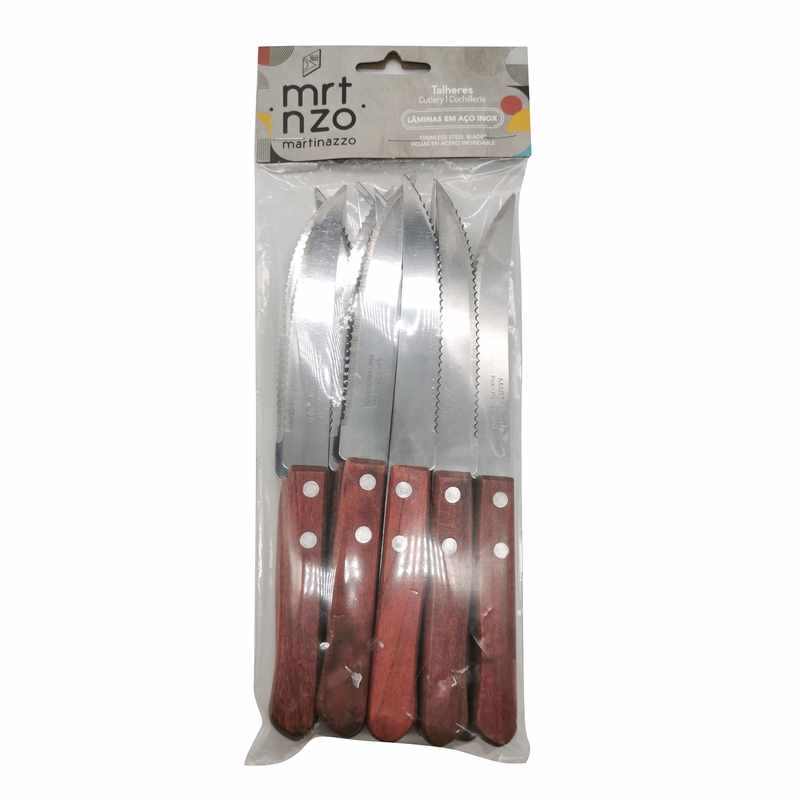 Cubiertos cuchillos de mesa x12 en bolsa acero inoxidable mango de madera, UNIVERSAL MARTINAZZO