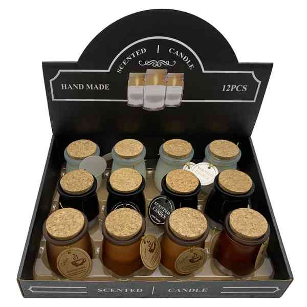 [HA3703] Vela aromática, frasco de vidrio con tapa CAJAx12, varias fragancias