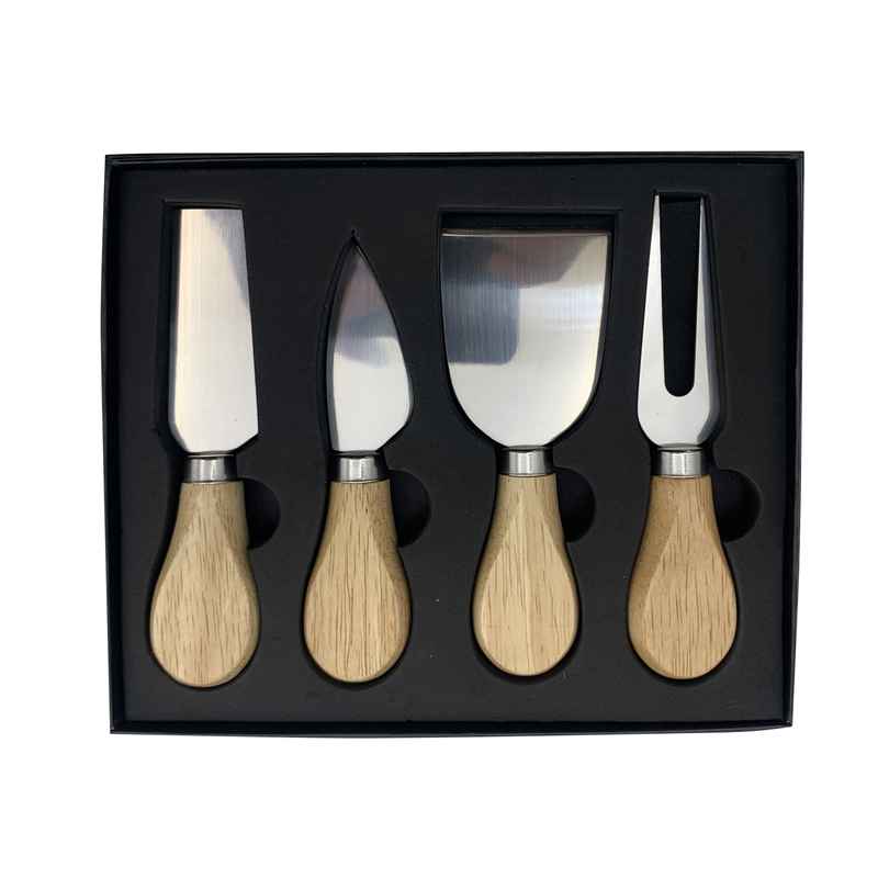 [HA3738] Cuchillo y utensilios para queso, de acero inoxidable y madera, en caja