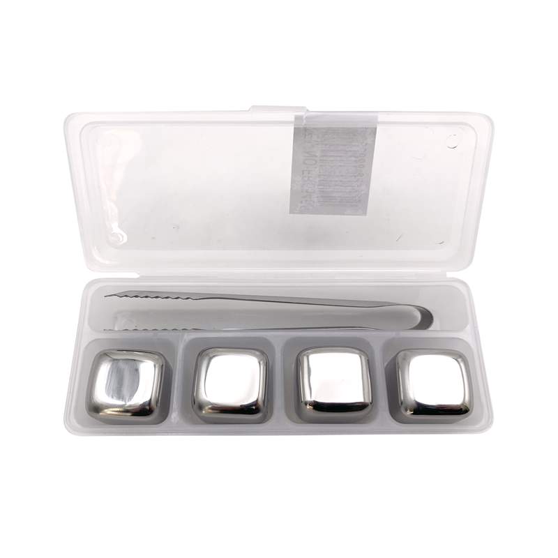 [HA3740] Cubito de acero inoxidable para enfriar x4 y pinza, en caja plástica