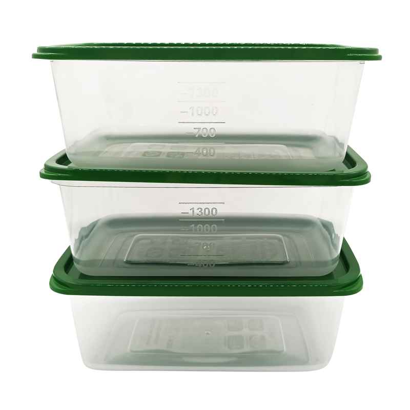 Vianda recipiente de plástico rectangular x3, 1000ml