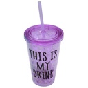 Vaso con sorbito, de acrílico 500cc, tapa rosca, en caja, varios diseños