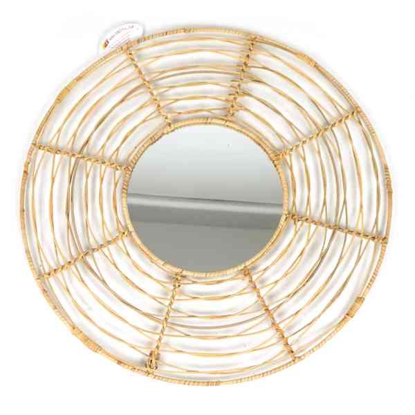 Espejo decorativo para colgar, de rattan