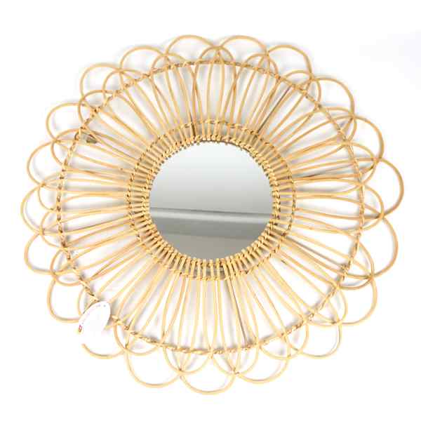 Espejo decorativo para colgar, de rattan
