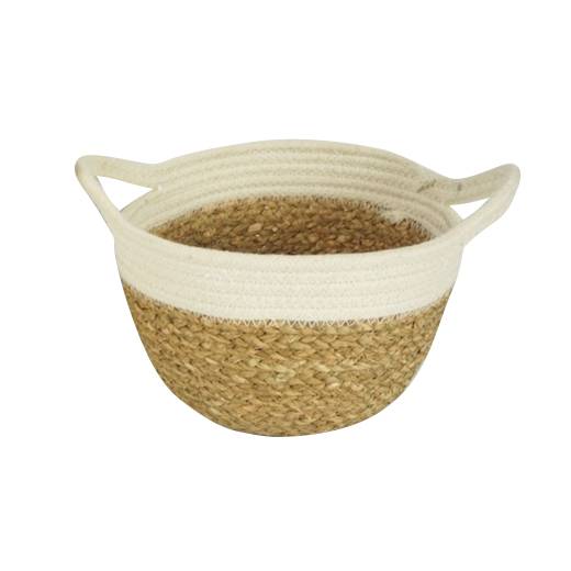 [HA3947] Cesto de fibras naturales combinado con piola, junco de agua