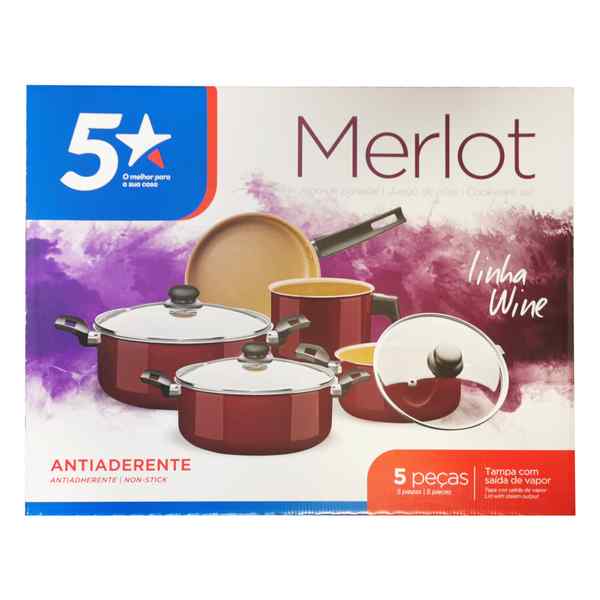 Ollas antiadherentes juego x5 piezas, en caja MERLOT