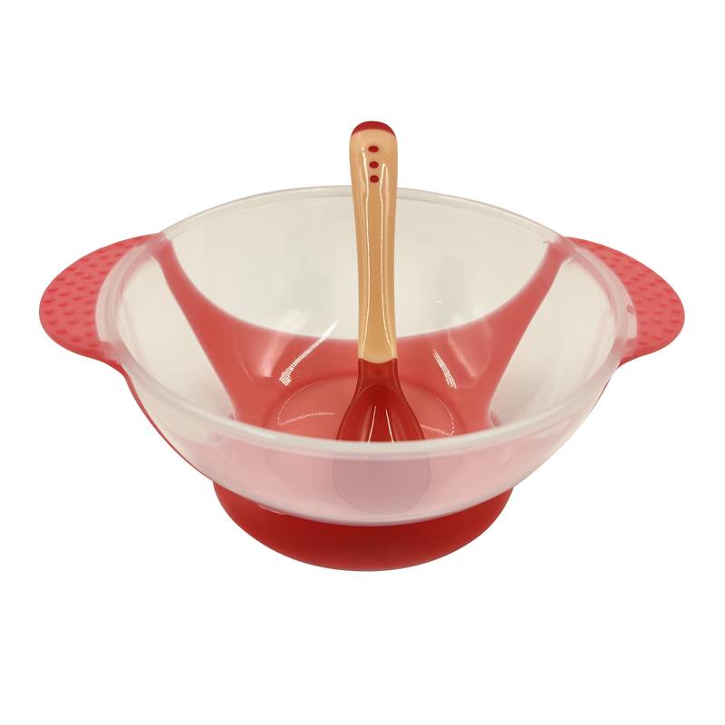 Plato con tapa y cuchara para bebé, varios colores, en bolsa