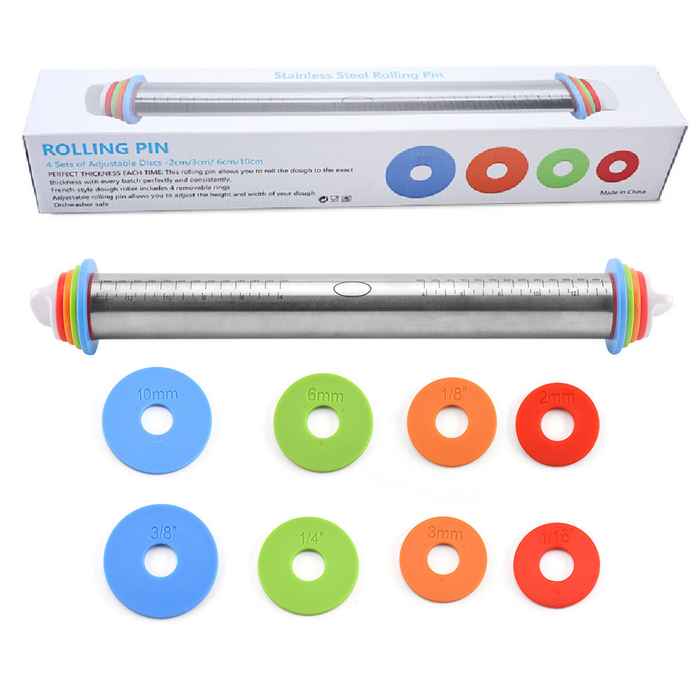 [HA4084] Palote de amasar acero inoxidable, graduado 4 medidas de grosor, en caja