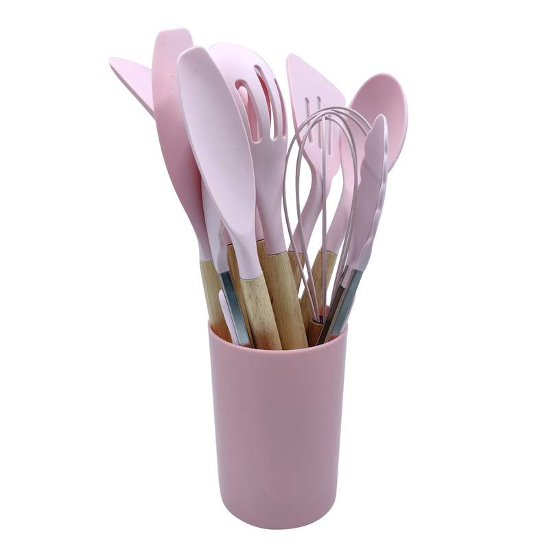 [HA4089] Cucharones utensilios de cocina x11 de silicona con mango de madera, en caja, varios colores