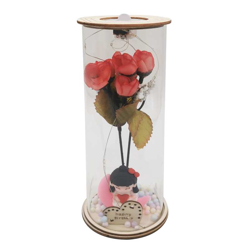 Flor con luz en frasco en caja, varios diseños