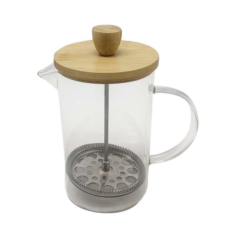 [HA4119] Cafetera prensa francesa de vidrio, 800ml con tapa de madera, en caja