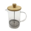 Cafetera prensa francesa de vidrio, 800ml con tapa de madera, en caja