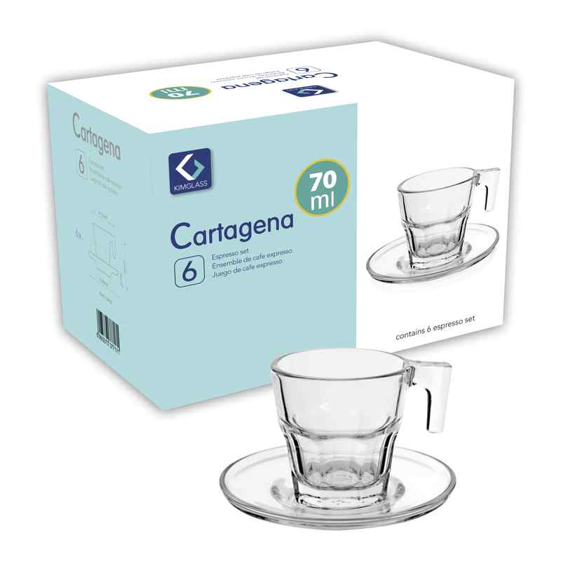[HA4200] Taza de vidrio con plato para café 70ml x6, en caja