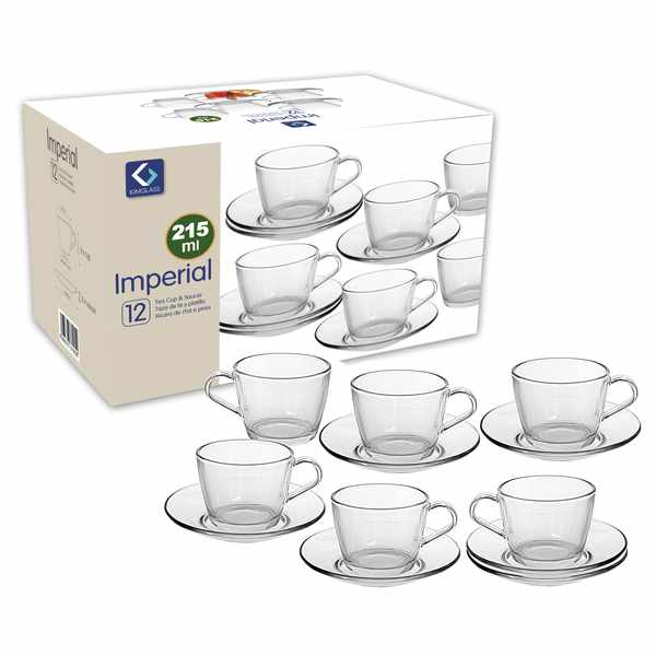 [HA4201] Taza de vidrio con plato 215ml x6, en caja