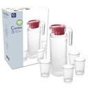 Jarra de vidrio 1L con 4 vasos 200ml, en caja